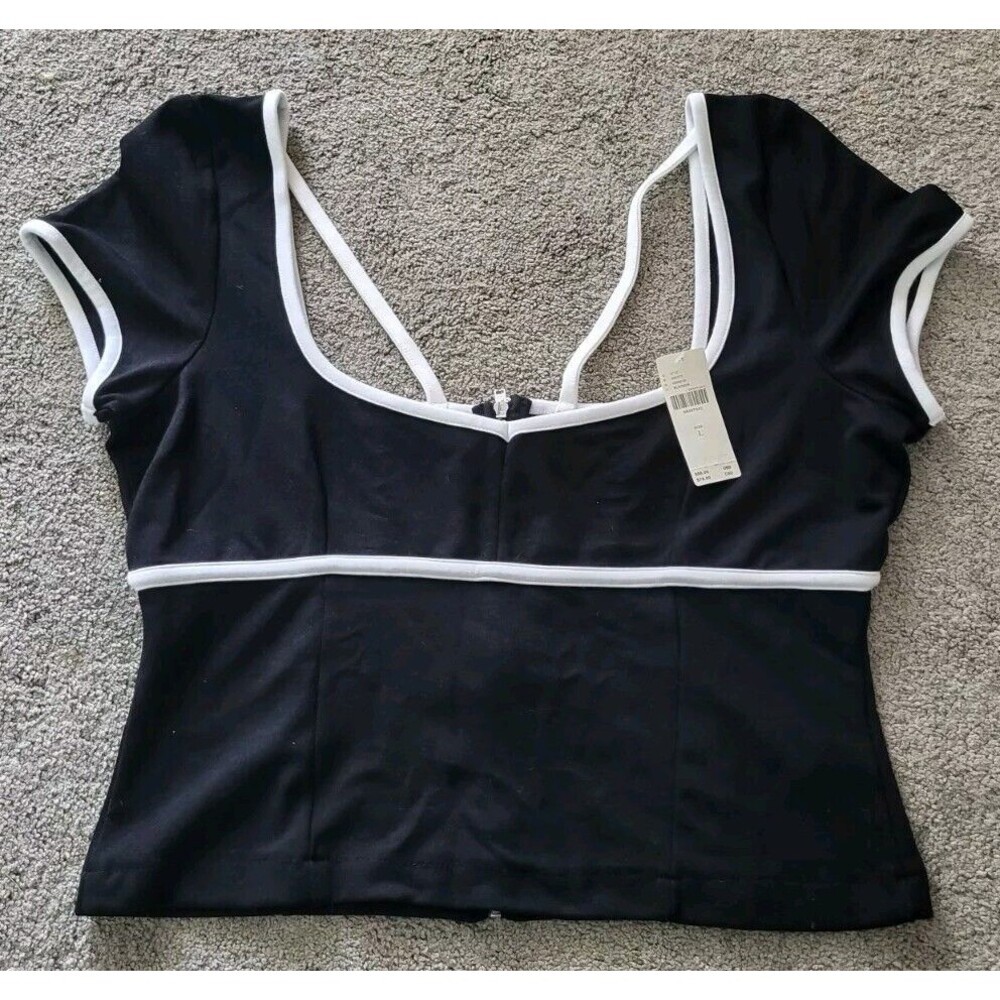 Maeve By Anthropologie Sweetheart Ponte Crop Top Black White Rockabilly  Size L - Picture 6 of 11